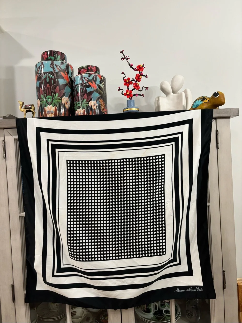 MONACO Monte Carlo - Black & White Polka Dot Scarf